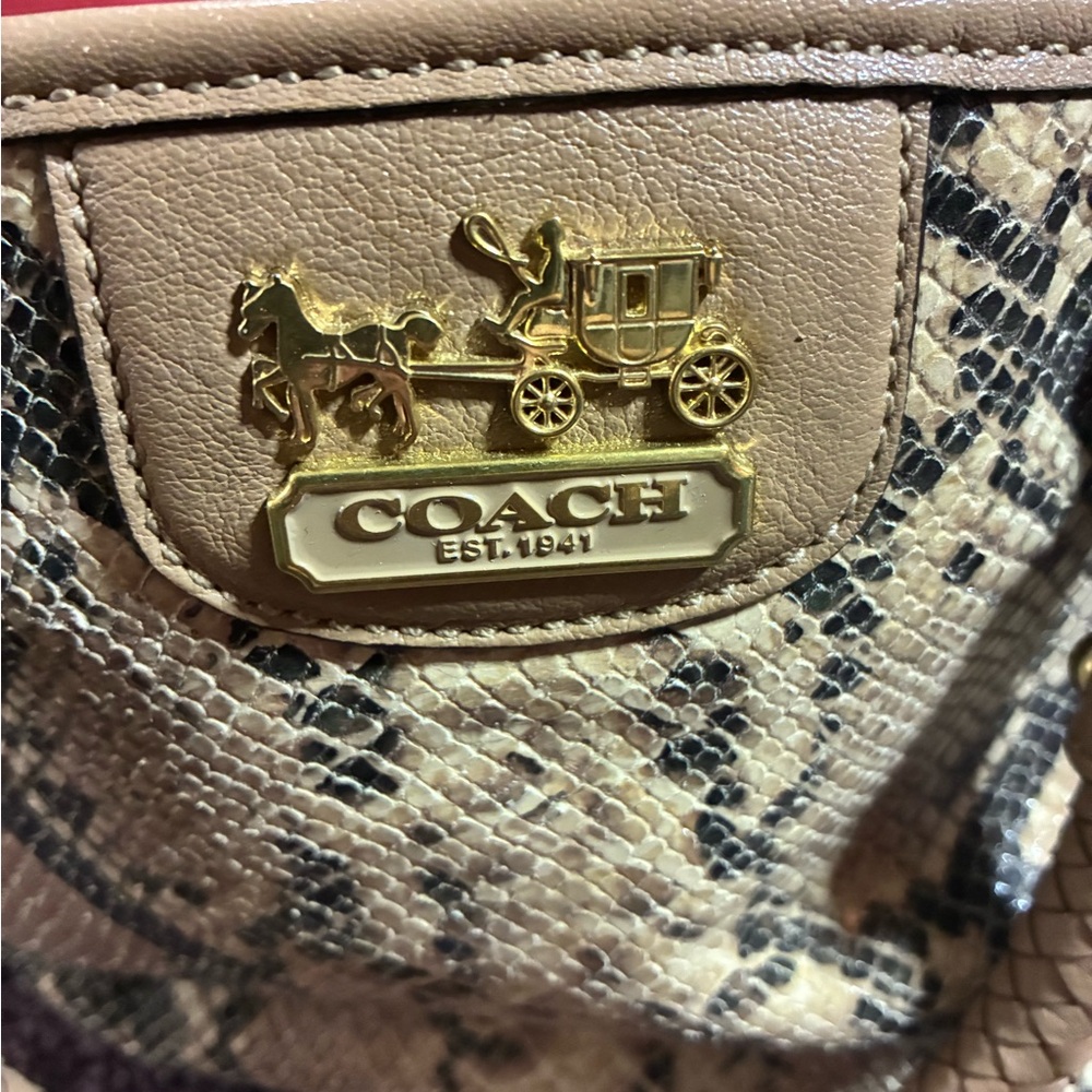 Coach Snake Print Leather Beige & Brown  Shoulder Bag w Detachable Strap - Picture 7 of 8